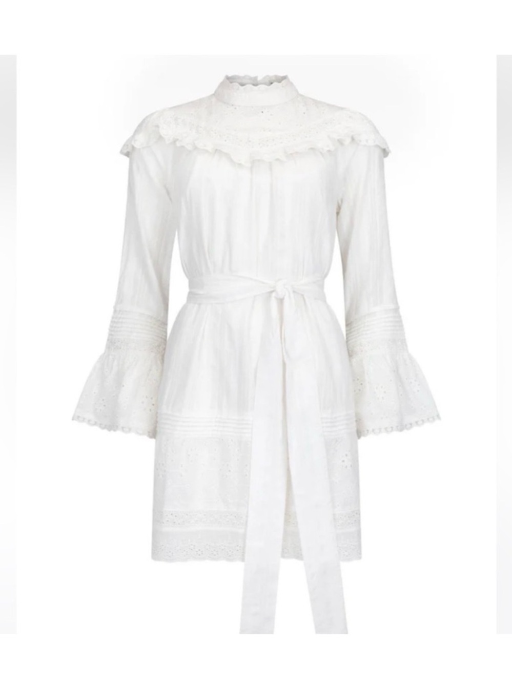 Spell x Free People Whimsy Garden Lace White Eyelet Tie-Waist Mini Dress - Picture 7 of 12